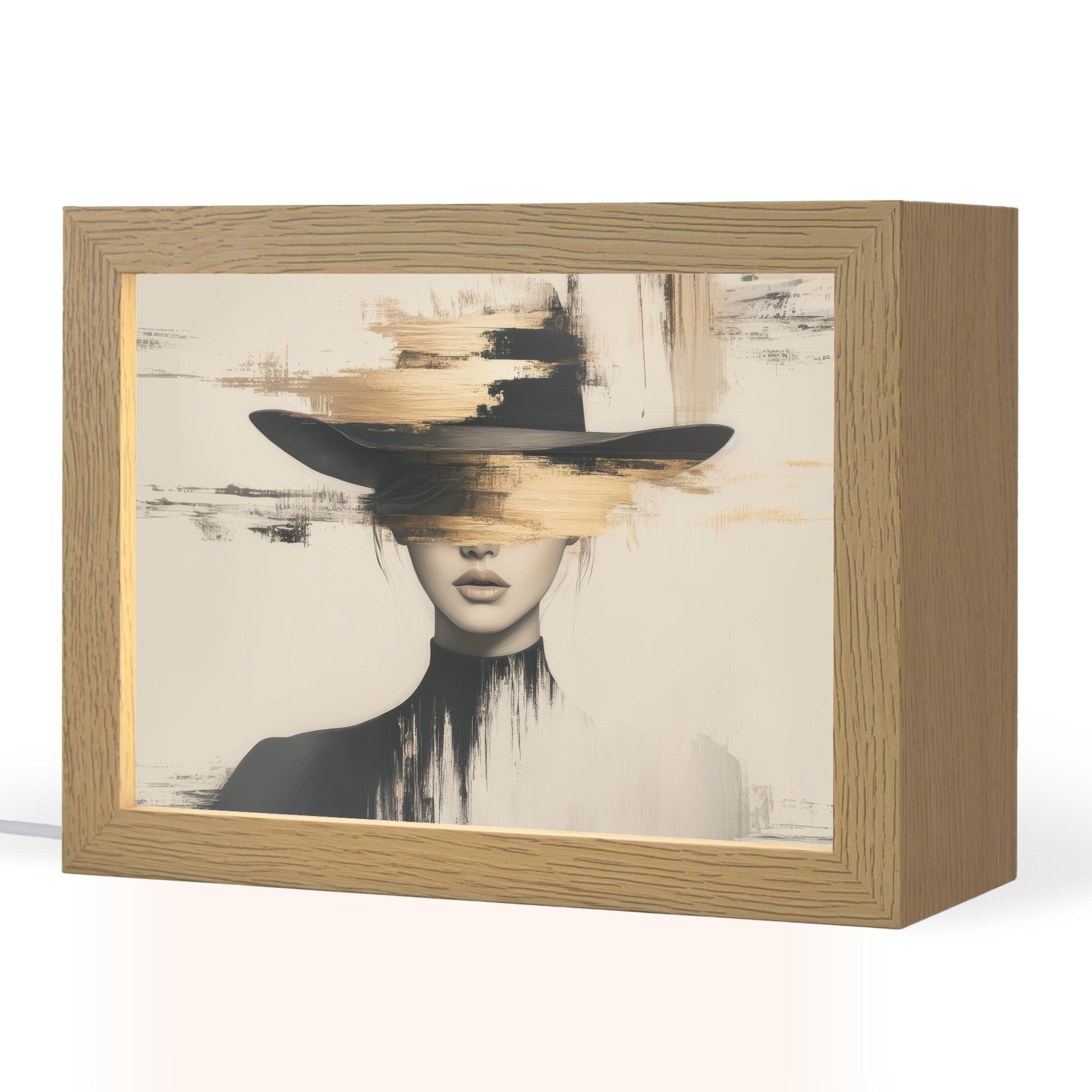 TISCHLEUCHTE Frau - Hut - Farbe 20x15 cm - Braun, Holzwerkstoff (8/20/15cm) - OnlyWow