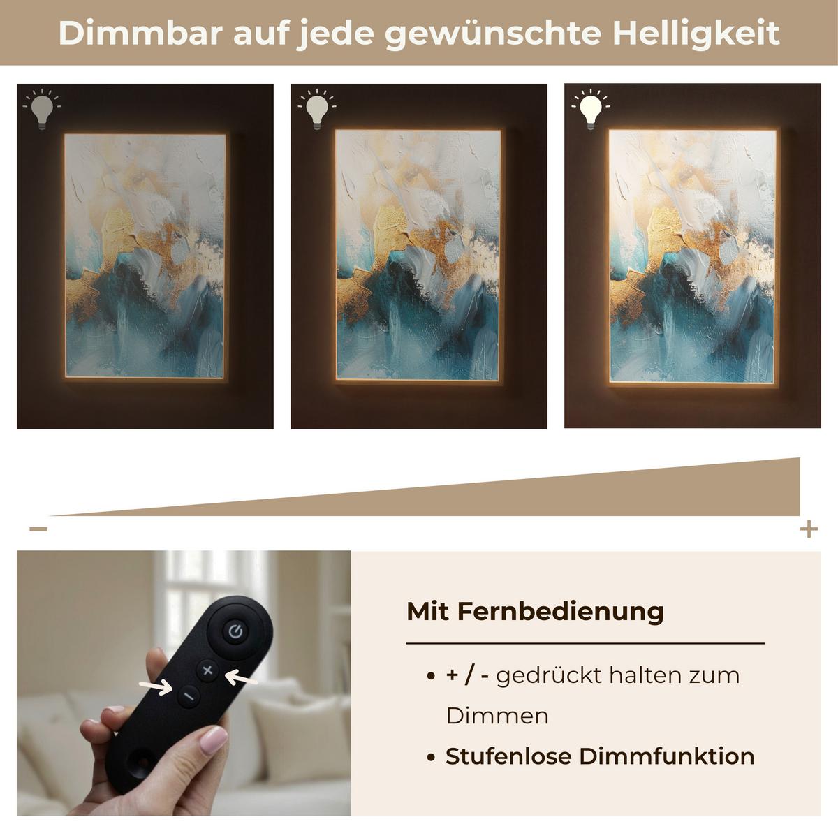 WANDLEUCHTE MIT AKKU Abstrakt - Kunst - Gold - Blau 70x100 cm - Türkis, Holzwerkstoff (70/100/8cm) - OnlyWow