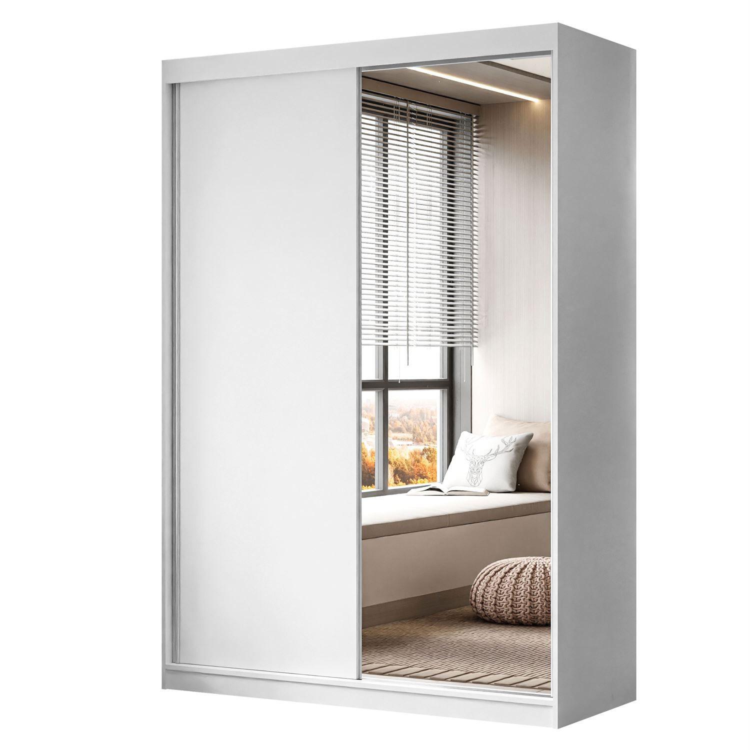 KLEIDERSCHRANK CAMARO II 150 cm mit Spiegel Schiebetürenschrank Weiß - Weiß, Holzwerkstoff (150/215/59cm) - Lookway