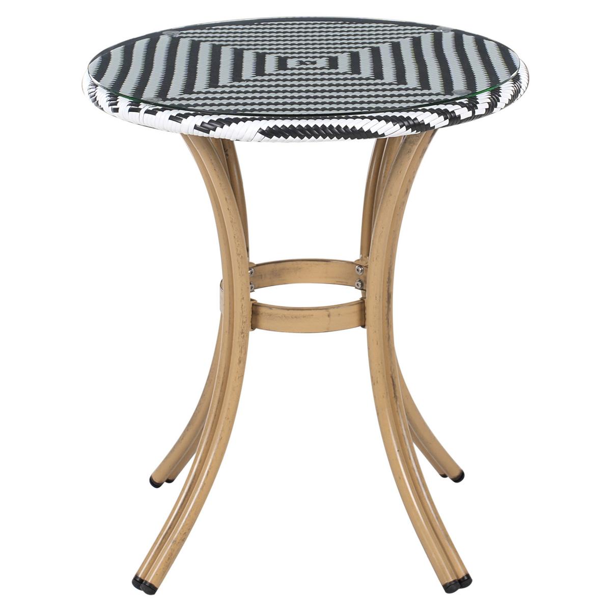 GARTENTISCH Rattan schwarz/weiß 70 cm Rifreddo - Schwarz/Weiß, Kunststoff (70/70/76cm) - Beliani