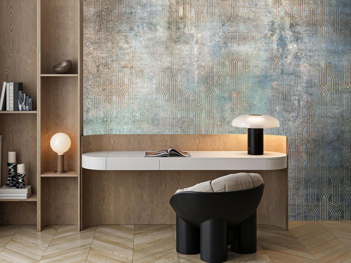 FOTOTAPETE für Wohnzimmer Abstrakter Bogen Mural Geometrie 500x350 - Türkis/Beige, Papier (500/350cm) - Muralo