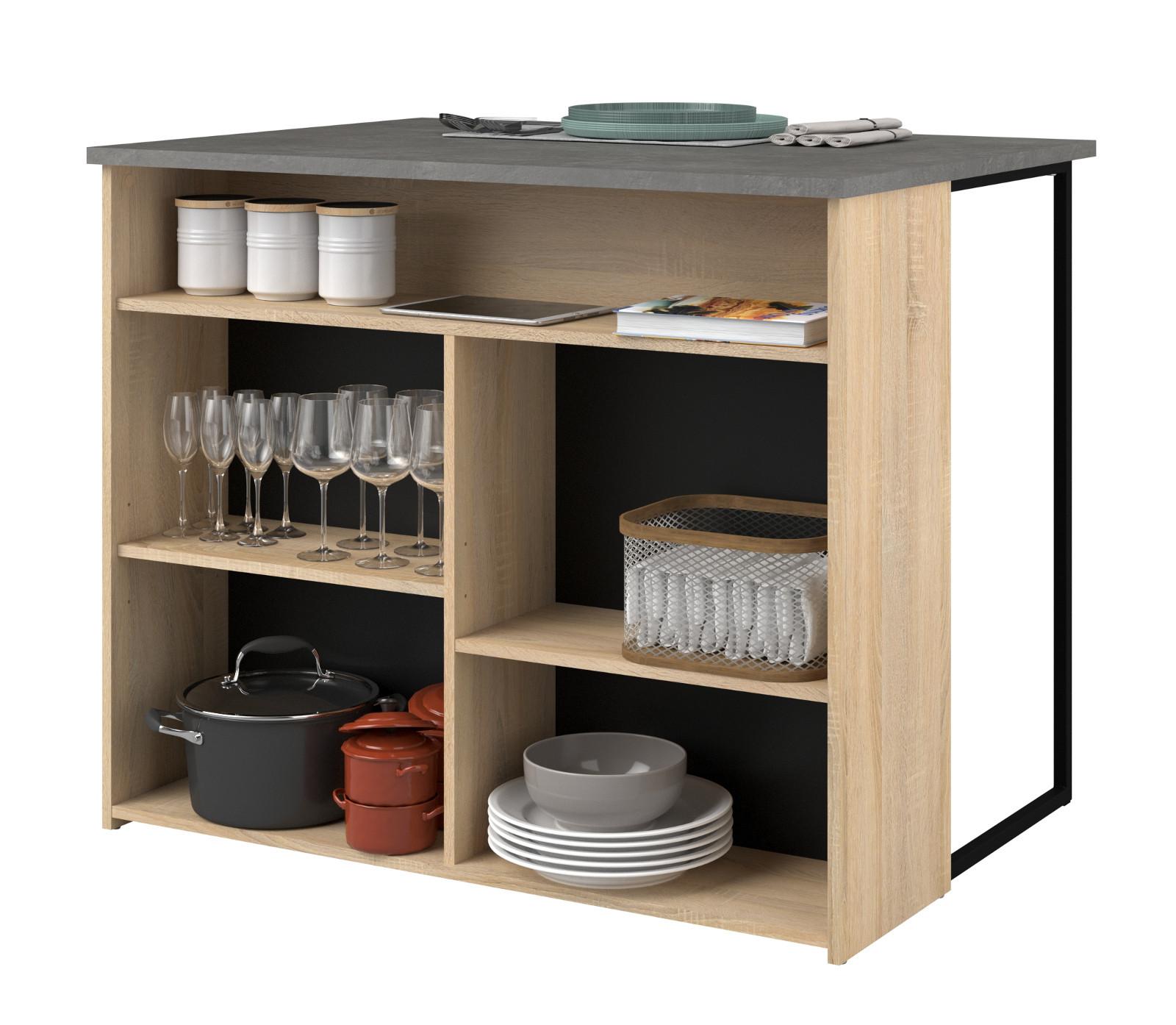 KÜCHENINSEL Eiche, grau 109 cm, Küchentheke mit Stauraum - Eichefarben/Grau, Holzwerkstoff (109/90/80cm) - Parisot Meuble