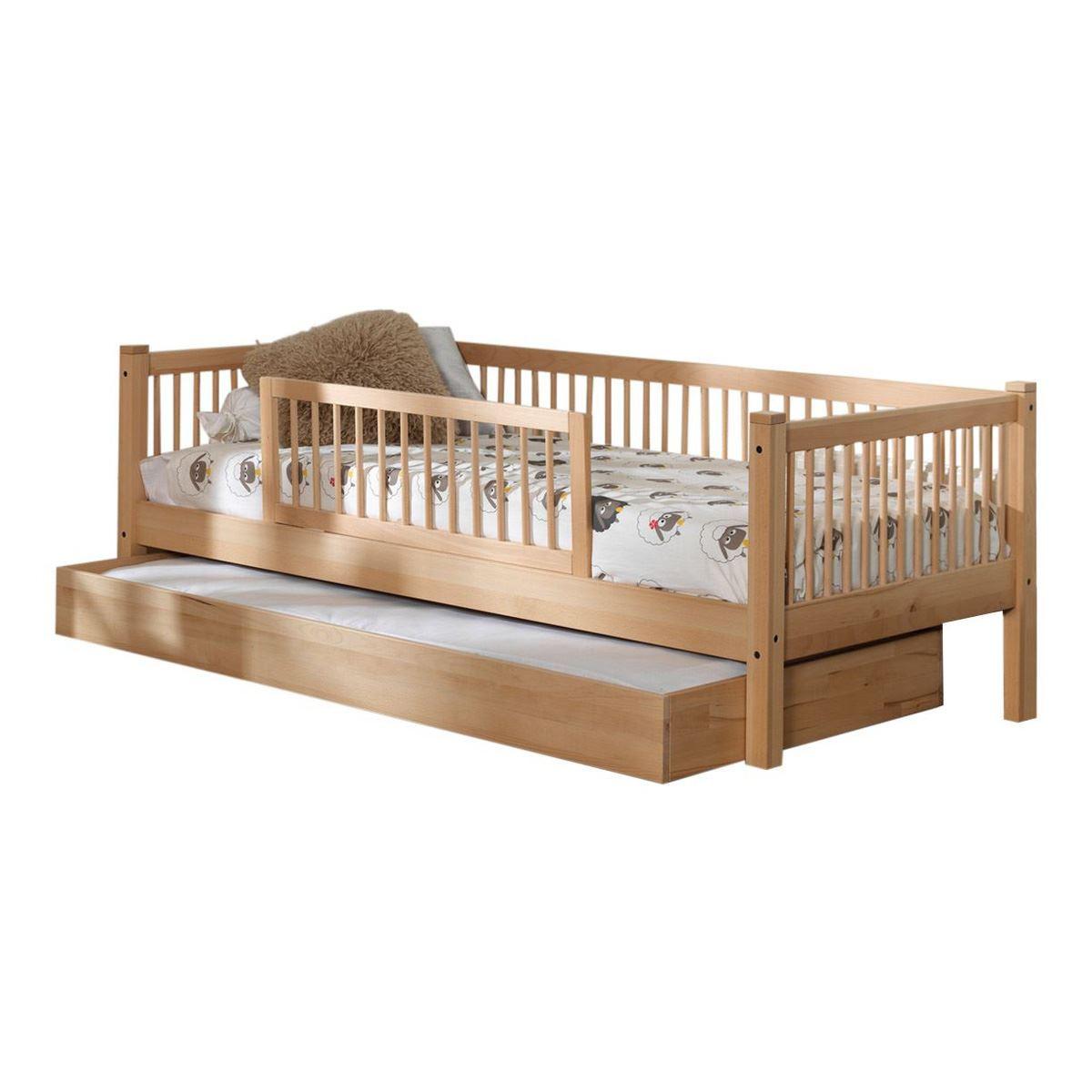 TAGESBETT Kelci 90x200 Bettschublade Rand Rausfallschutz Buche massiv - Buchefarben, Holz (90/200cm) - 58aufmkessel