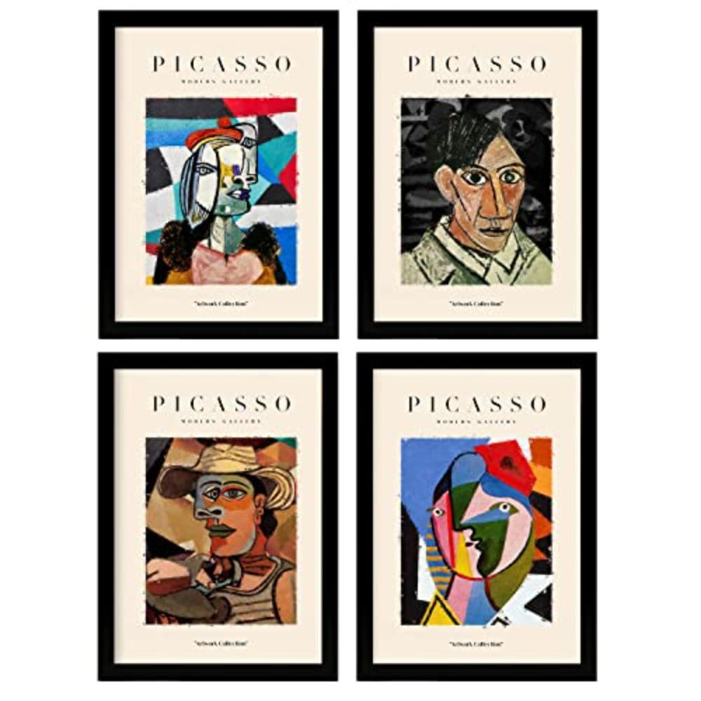 POSTER Set mit 4 Picassos Identifikationskollektion A4 Schwarzer Rahmen - Schwarz, Papier (29.7/3cm) - Nacnic