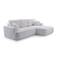 ECKSOFA FILO Weiß Boucle-Stoff mit Schlaffunktion - Weiß, Holz (260/168cm) - MASSENO