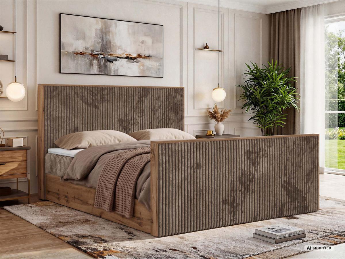 BOXBETT WOOD DUO 200/200 - Braun Cord - Topper Visco - H3 - Schwarz/Braun, Kunststoff/Textil (200/200cm) - MKS