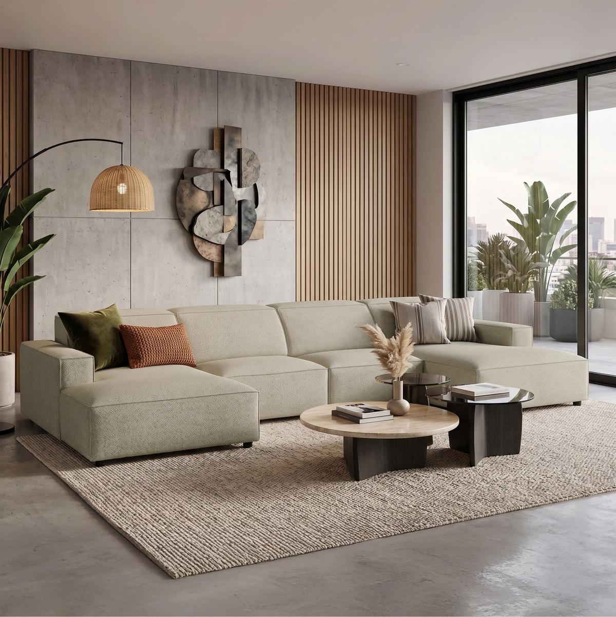 WOHNLANDSCHAFT Sellmo 368 cm - Taupe/Schwarz, Kunststoff/Textil (374/70/166cm) - Selsey