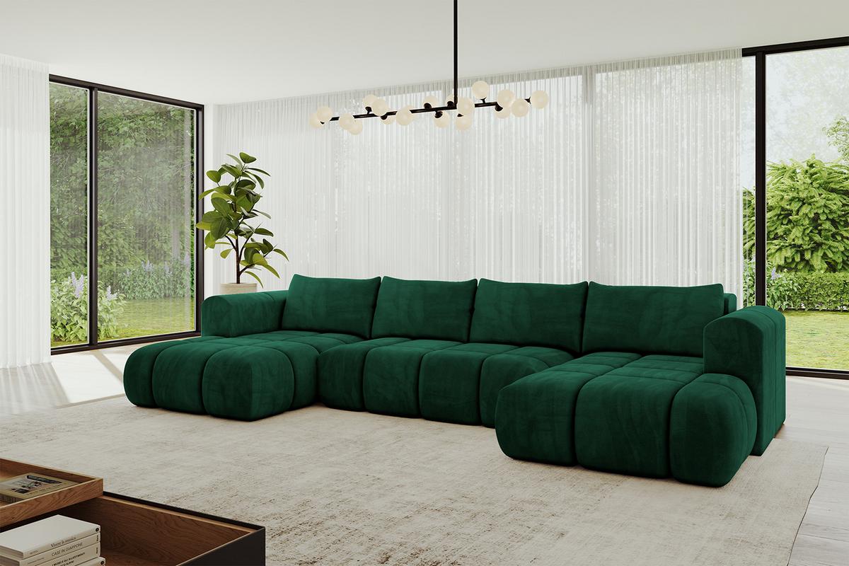 WOHNLANDSCHAFT CLOUD-U 405x185x90 Dunkelgrün Velours - Dunkelgrün, Holzwerkstoff/Kunststoff (405/90/185cm) - ALTDECOR