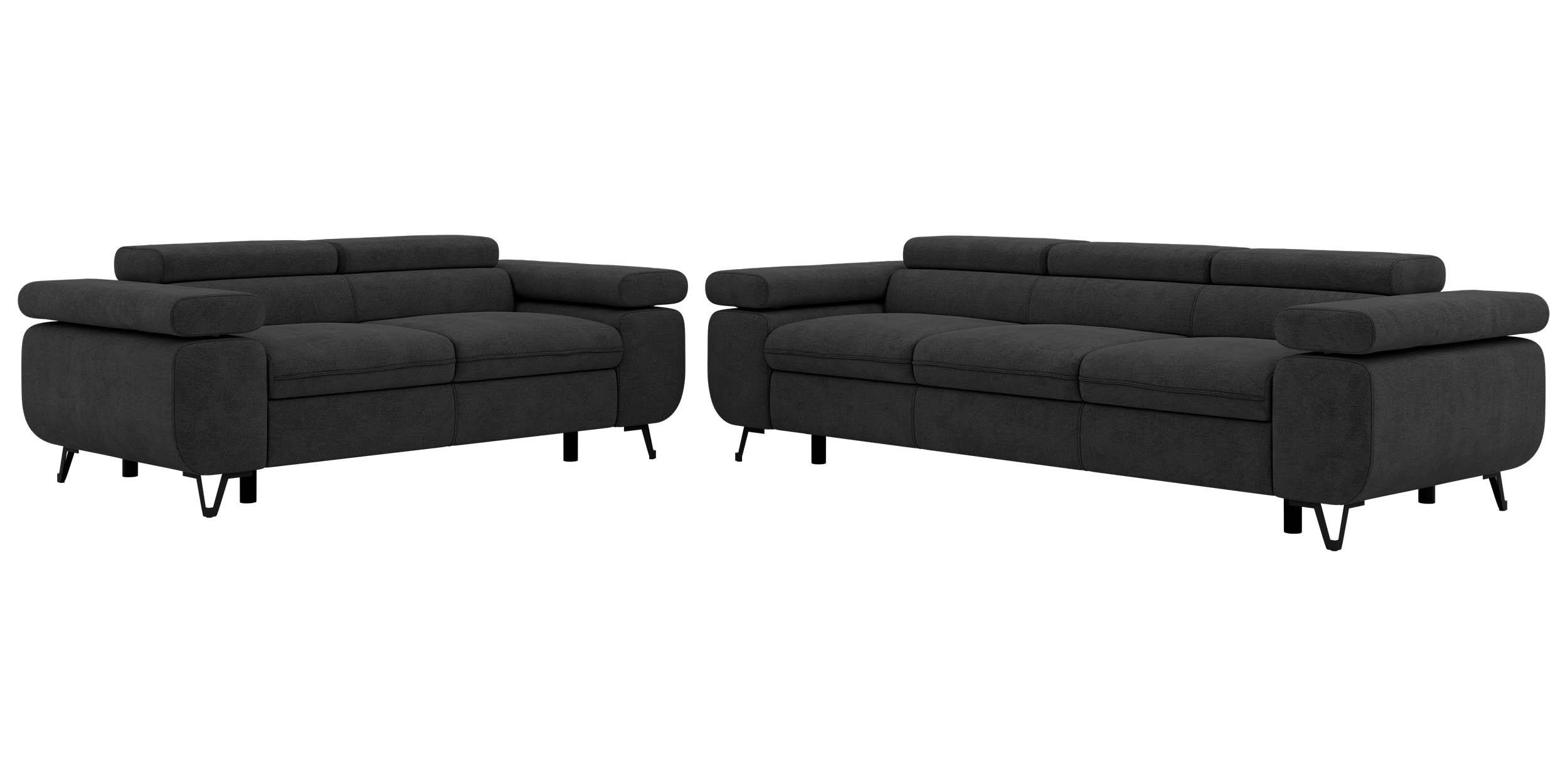 SITZGARNITUR PETER 2+3 - Dunkelgrau Stukture - Dunkelgrau/Graphitfarben, Textil/Metall (262/76/99cm) - MKS