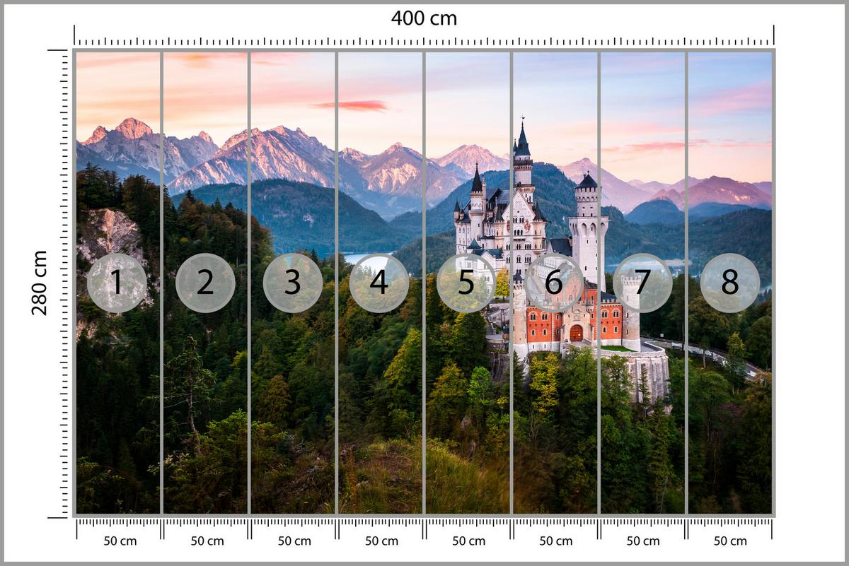 FOTOTAPETE für Schlafzimmer Schloss Bergwald Bäume Grün 400x280 - Multicolor, Papier (400/280cm) - Muralo
