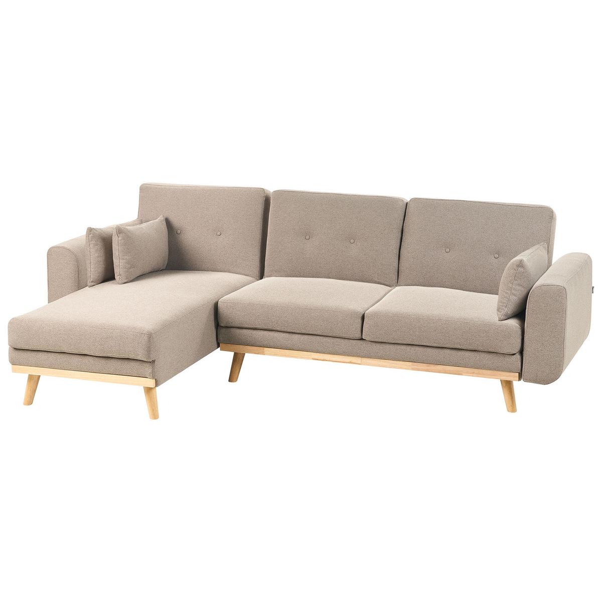 ECKSCHLAFSOFA 3-Sitzer Stoff Hellbraun rechtsseitig Kaarina - Hellbraun, Textil (260/152cm) - Beliani