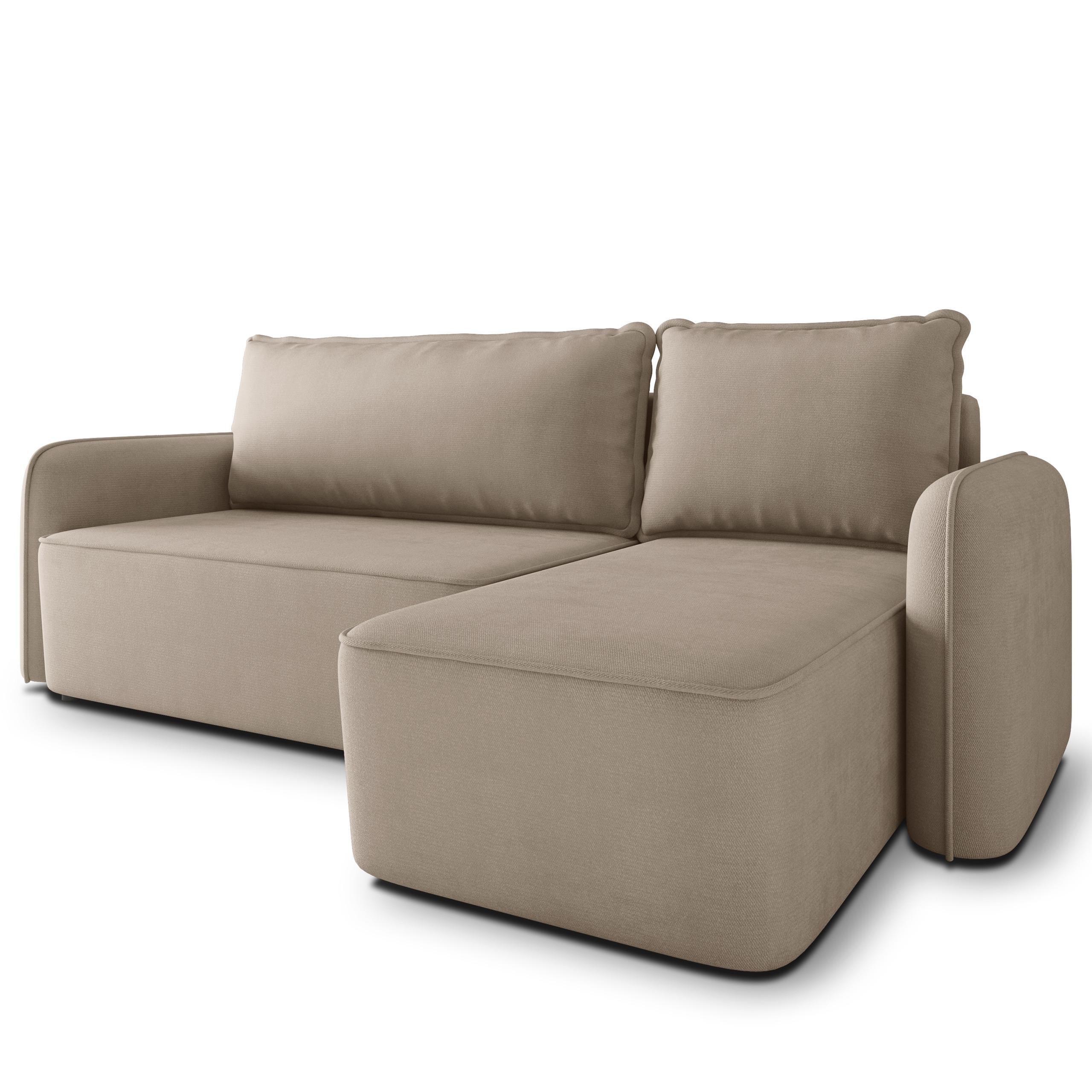ECKSOFA DOLVER Beige Plüsch-Stoff mit Schlaffunktion - Beige, Holz (238/156cm) - MASSENO