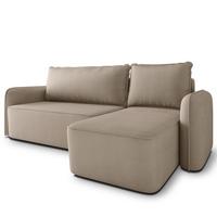 ECKSOFA DOLVER Beige Plüsch-Stoff mit Schlaffunktion - Beige, Holz (238/156cm) - MASSENO