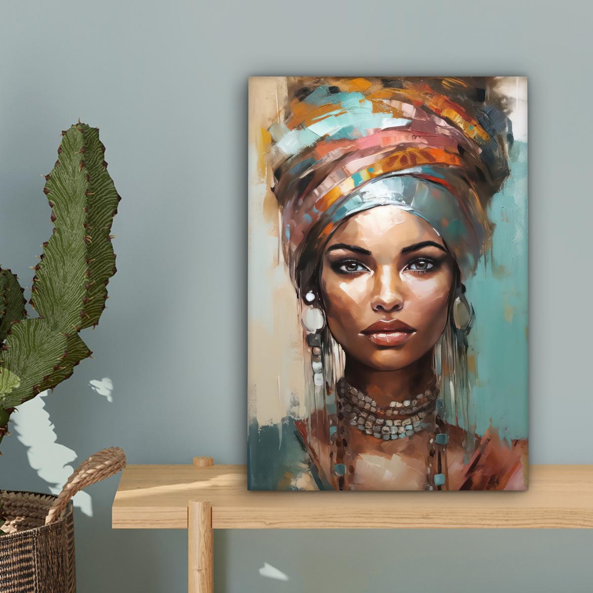LEINWANDBILD Frau - Kunst - Schmuck - Porträt Deko Wohnzimmer 20x30 cm - Blaugrau, Textil (20/30cm) - MuchoWow