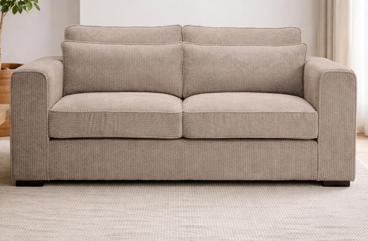 SOFA beige-braun Cord 2,5-Sitzer 200 cm, Couch mit Wellenfederung - Schwarz/Braun, Holzwerkstoff/Kunststoff (200/92/112cm) - Inn.Furn