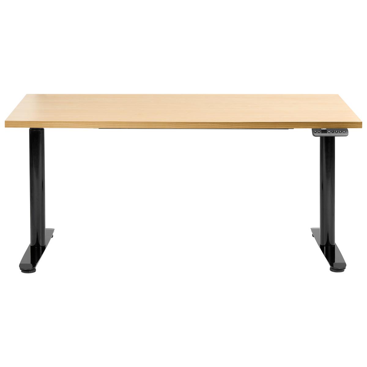 SCHREIBTISCH elektrisch höhenverstellbar 160/72 cm Schwarz/Hellbraun Destinas - Hellbraun/Schwarz, Holzwerkstoff/Metall (72/160/67cm) - Beliani
