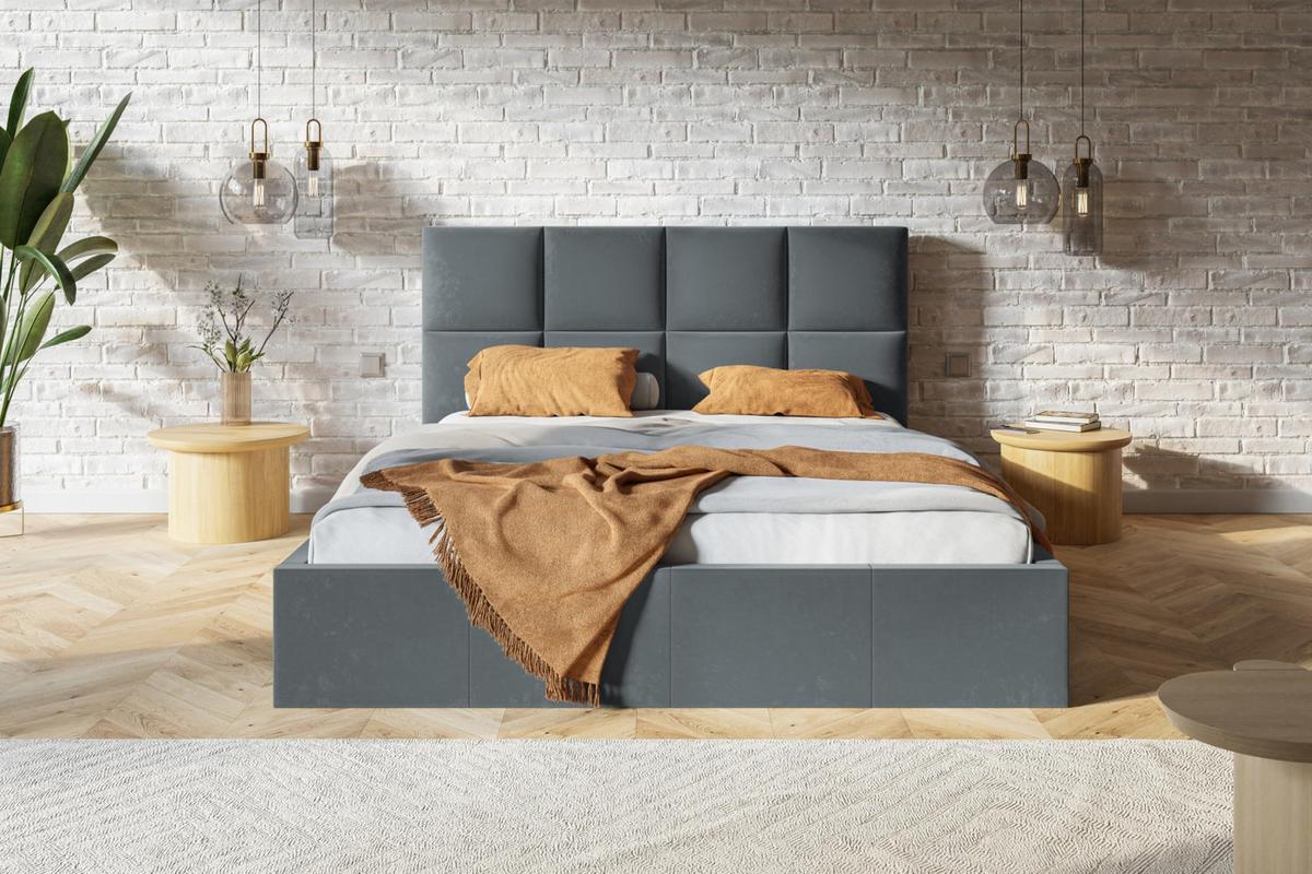 BETT 180x200 - Polsterbett mit Bettkasten und Metallrahmen - Modern Betten - Glatter Kronos-Stoff - Kollektion Roma, Dunkelgrau - Dunkelgrau, Holz/Textil (180/200cm) - Alpi-Möbel
