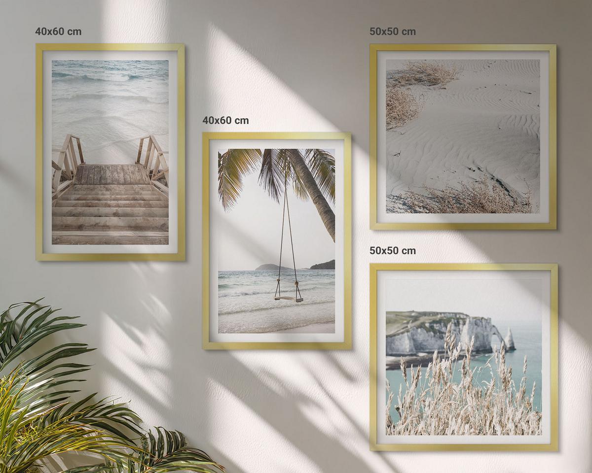 BILDER SET 4er Set - 50x50 cm & 40x60 cm Goldrahmen - Strandtreppe Schaukel Meer - Goldfarben, Kunststoff (50/50cm) - TULUP