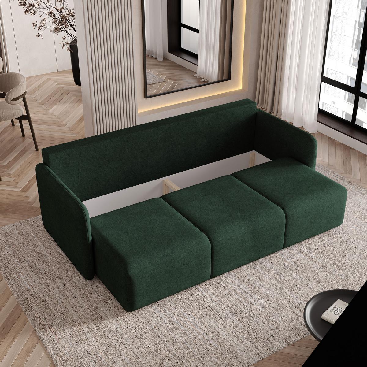 BETTSOFA SUVI III NV Grün Geflochtener Stoff mit Schlaffunktion - Grün, Textil (90/85/220cm) - MASSENO