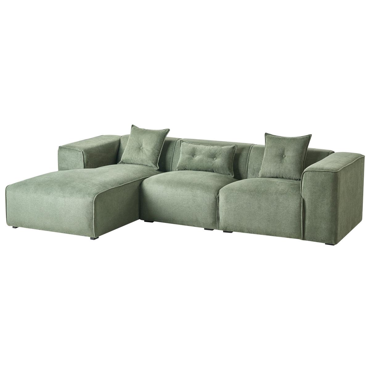 ECKSOFA 3-Sitzer Chenillegewebe Dunkelgrün rechtsseitig Dolva - Schwarz/Grün, Textil (294/170cm) - Beliani