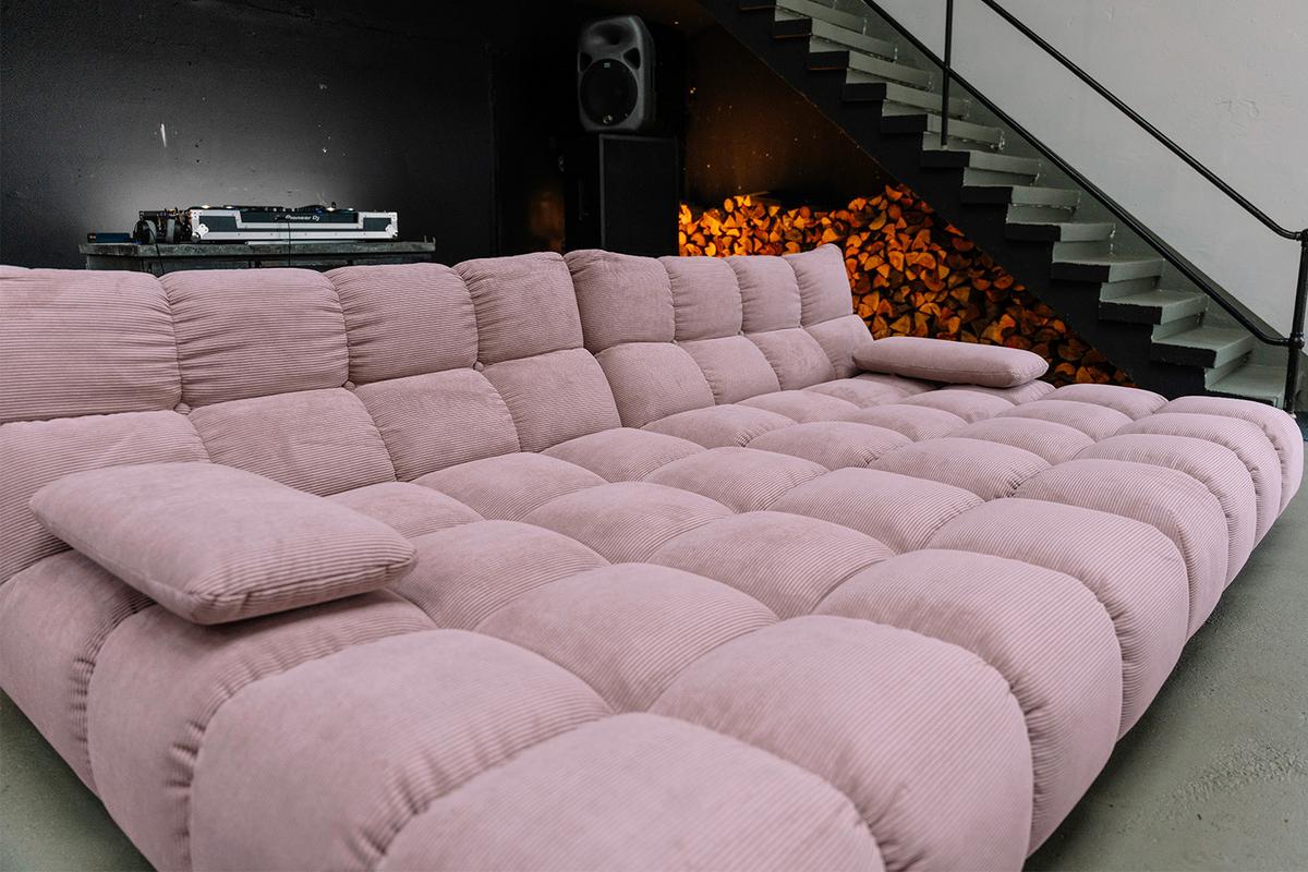 BIG SOFA VIVIEN Pink Cord - Pink/Schwarz, Kunststoff/Textil (296/85/178cm) - KAWOLA