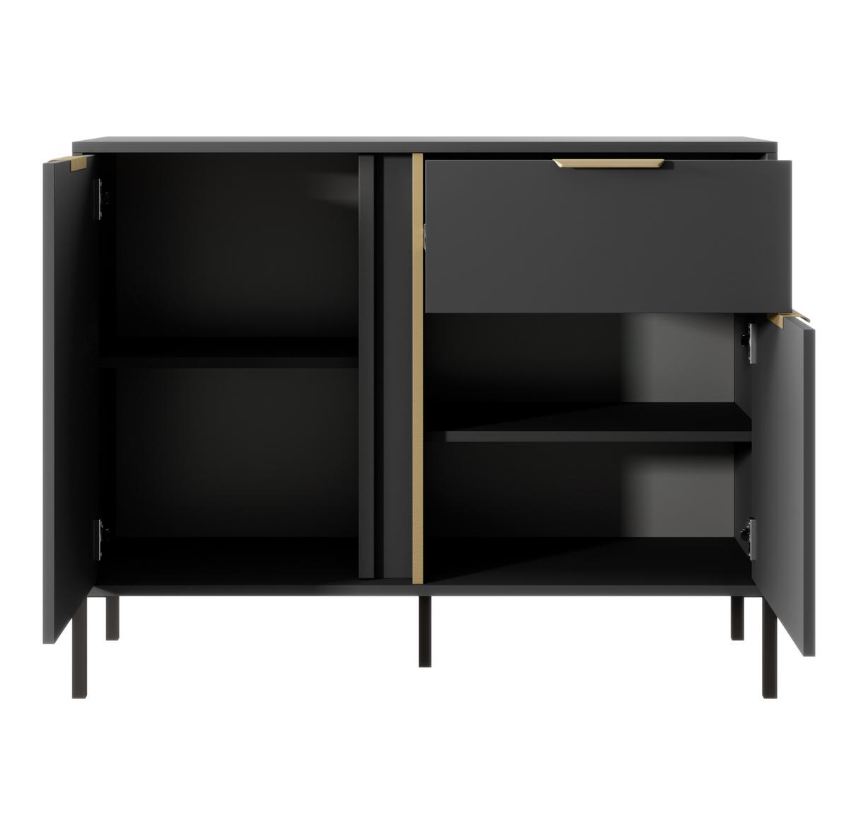 SIDEBOARD Catanian 2T 1S Grau 103,3/81,4/39,5 cm – mit goldenen Griffen und schwarzen Beinen - Schwarz/Grau, Holzwerkstoff/Metall (103.3/81.4/39.5cm) - AX Living