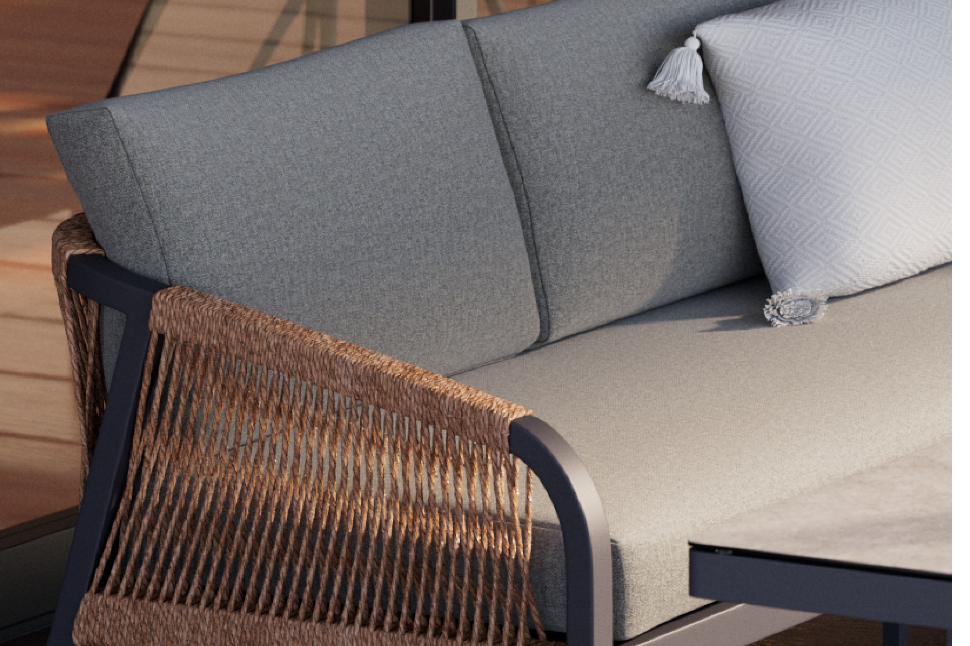 Loungegarnitur Anthrazit Naturfarben Hellgrau Bezüge Kissen Auflagen Outdoorstoff abnehmbar und waschbar imprägniert geflochtene Webstoff Akzente