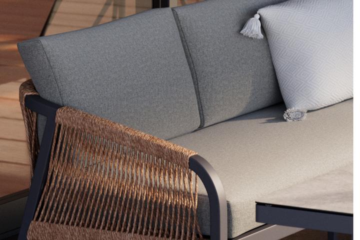 Loungegarnitur Anthrazit Naturfarben Hellgrau Bezüge Kissen Auflagen Outdoorstoff abnehmbar und waschbar imprägniert geflochtene Webstoff Akzente