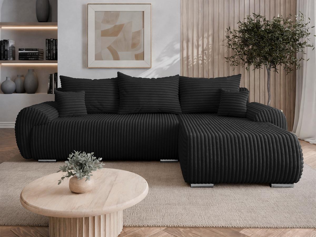 ECKSOFA Ubo L Cord, Seite: Rechts - Silberfarben/Schwarz, Holz/Kunststoff (282/187cm) - MIRJAN24