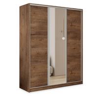 SCHWEBETÜRENSCHRANK TARI 150/205/58 cm 3-türig mit Spiegel und Schubladen Eiche Lefkas - Eichefarben/Silberfarben, Holzwerkstoff (150/205/58cm) - MASSENO