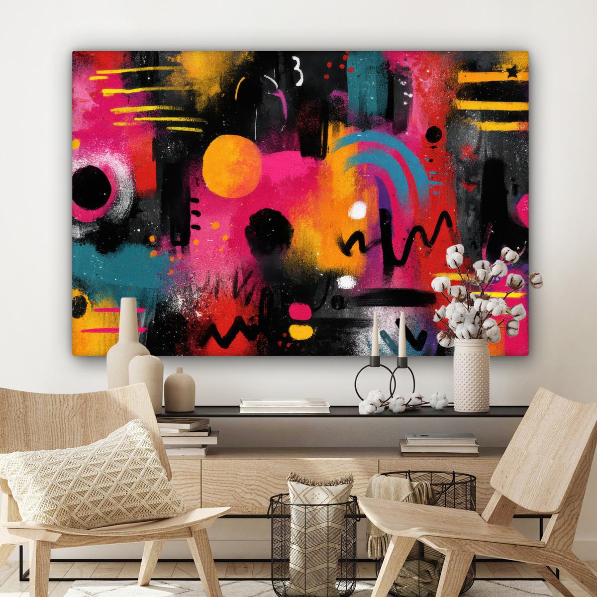 LEINWANDBILD Farbflächen - Formen - Bunt - Abstrakt XXL 150x100 cm - Pink, Textil (150/100cm) - MuchoWow
