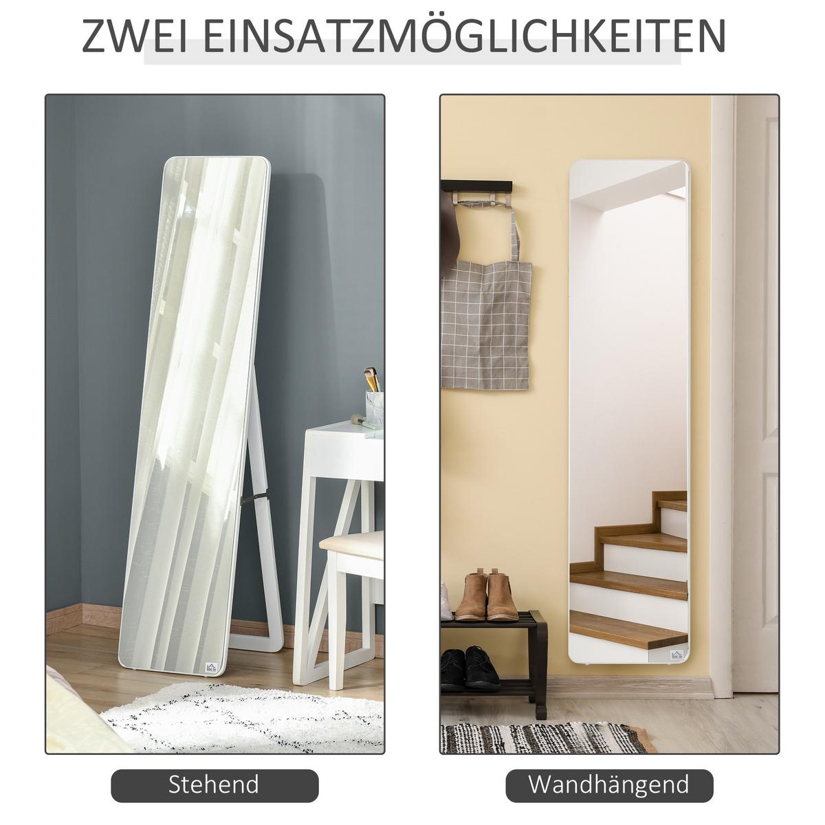 STANDSPIEGEL mit klappbaren Rahmen, stabil, Kiefernholz, MDF, Weiß - Weiß, Glas (43/156/37cm) - HOMCOM