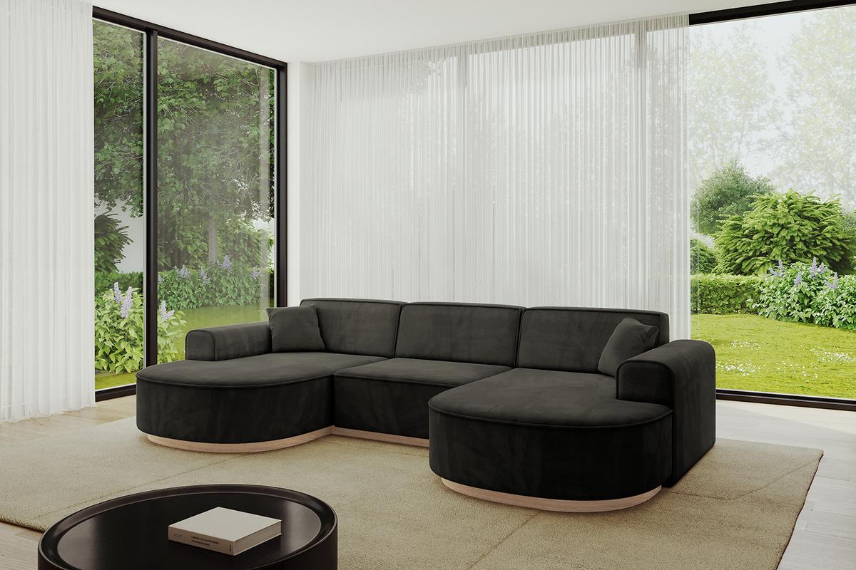 WOHNLANDSCHAFT MARI-U1-v1 - 303x171x83 cm Schwarz Velours - Schwarz, Holzwerkstoff/Textil (303/83/171cm) - ALTDECOR