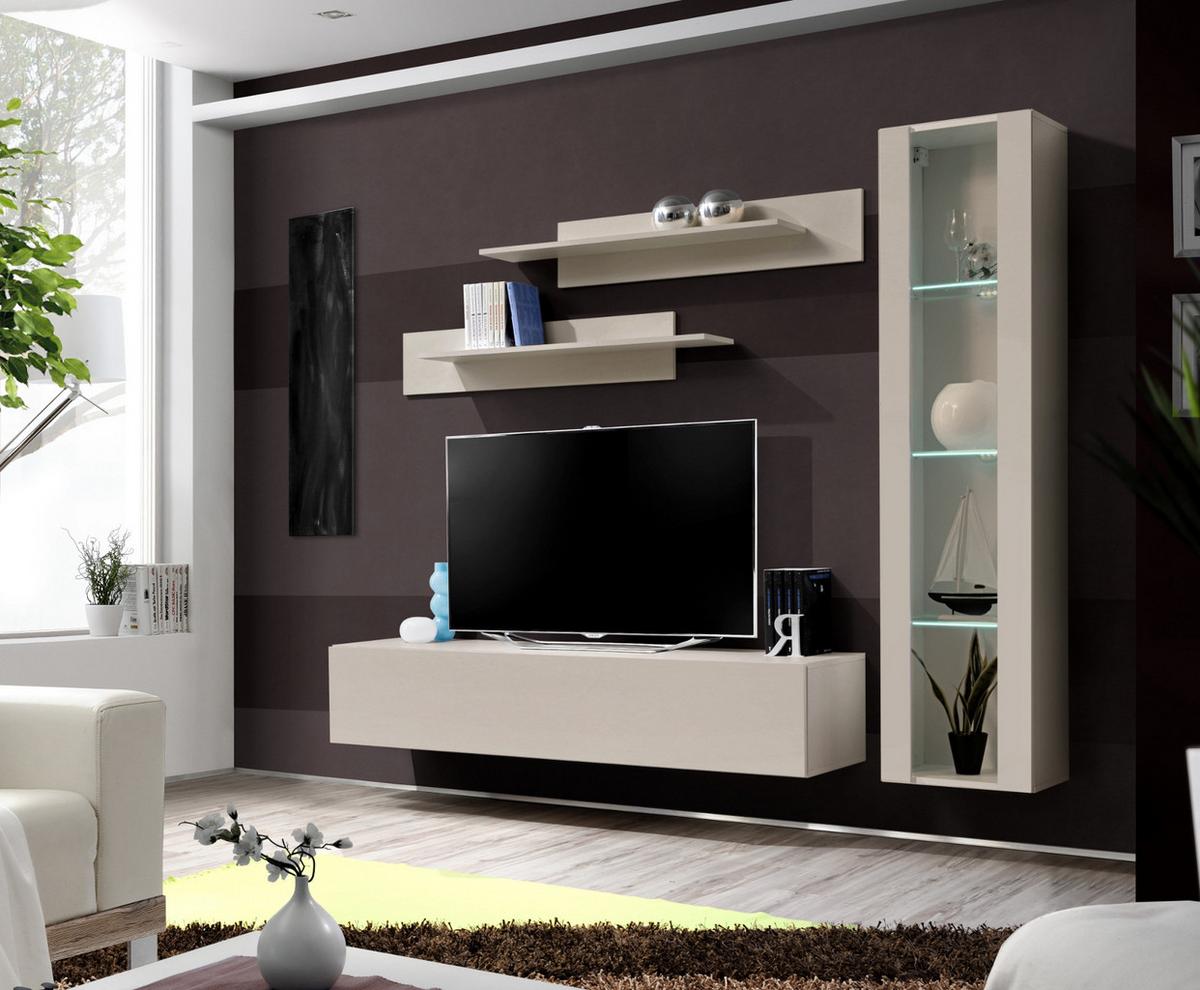 WOHNWAND Kaschmir 210 cm 4-teilig hängend, Anbauwand mit LED-Beleuchtung - Kaschmir, Glas/Holzwerkstoff (210/170/40cm) - Inn.Furn