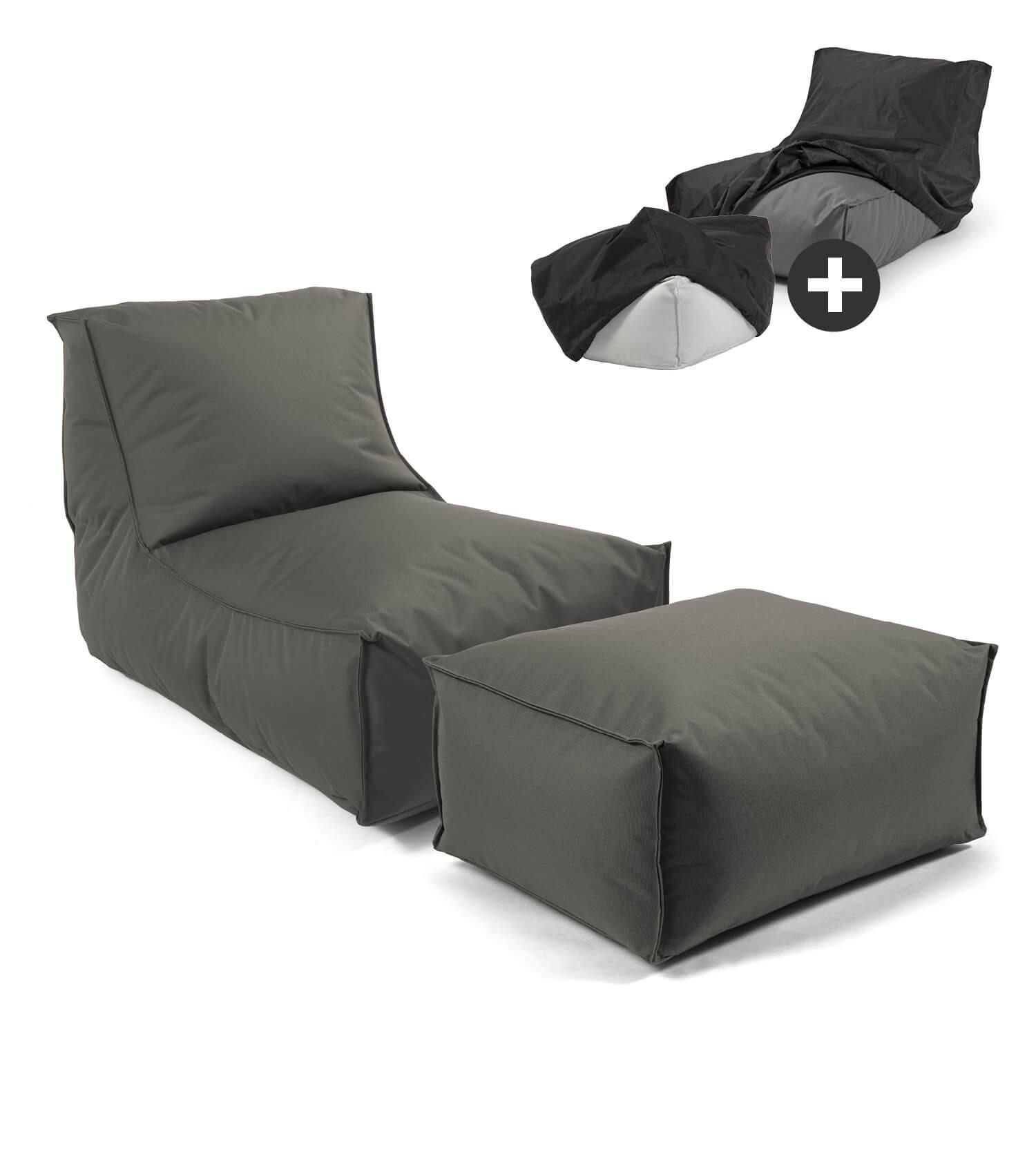 OUTDOOR SITZSACK mit Hocker und Hülle Der Sundowner - Schwarz, Textil (60/65/95cm) - Mokebo