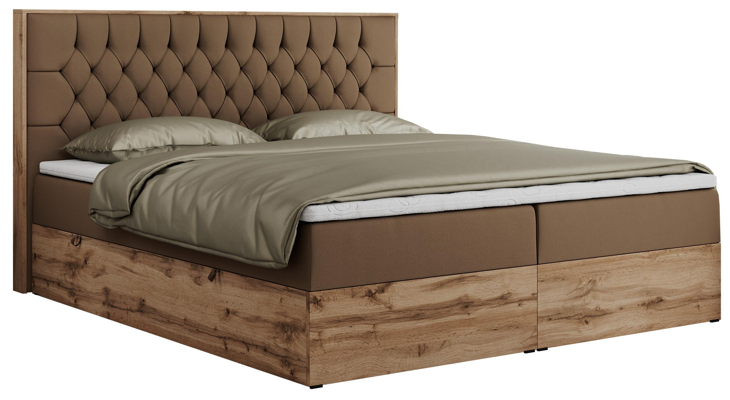BOXBETT AMORE 160/200 Braun Kunstleder - H3 - Braun, Holz/Textil (160/200cm) - MKS