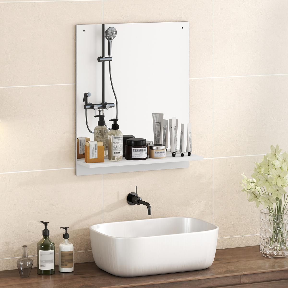 BADSPIEGEL mit Regal 50/60 cm - Weiß, Holzwerkstoff (14/60/50cm) - HOMCOM