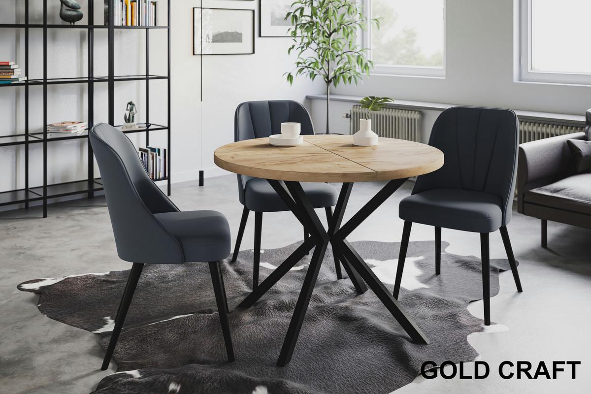 RUNDER Esszimmertisch LOFT LITEN, ausziehbarer Tisch Durchmesser: 90 cm/170 cm, Wohnzimmertisch Farbe: Braun, mit Metallbeinen in Farbe Schwarz - Schwarz/Braun, Holzwerkstoff (90/90/76cm) - Alpi-Möbel