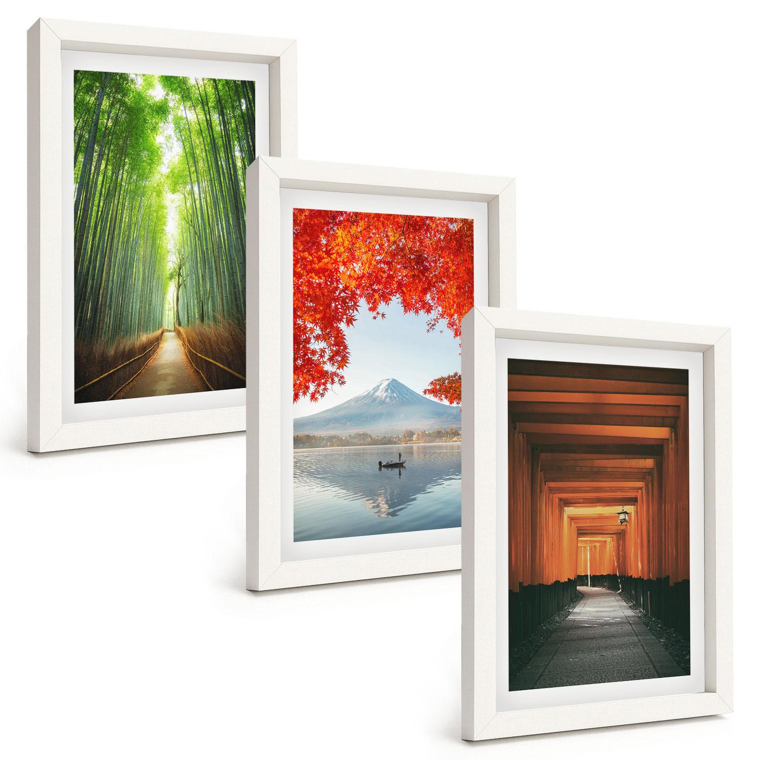 BILDER SET 3er Set - 20x30 cm Weißer Rahmen - Fuji-Bambuswaldlandschaft - Weiß, Kunststoff (20/30cm) - TULUP