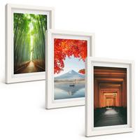 BILDER SET 3er Set - 20x30 cm Weißer Rahmen - Fuji-Bambuswaldlandschaft - Weiß, Kunststoff (20/30cm) - TULUP
