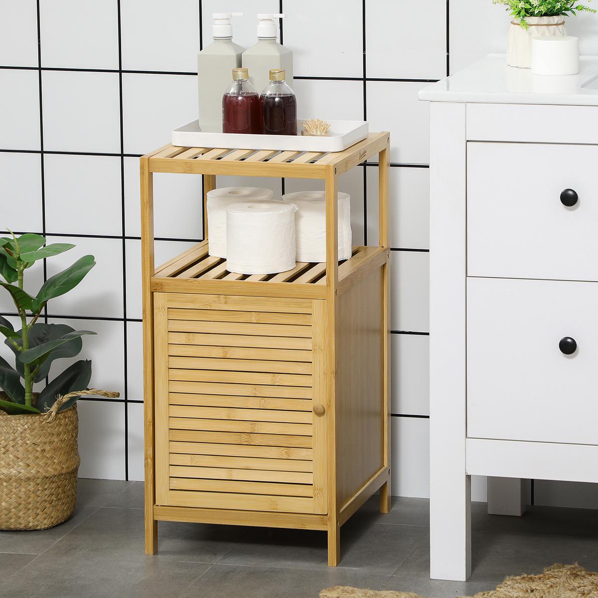 BADEZIMMERSCHRANK - Naturfarben, Holzwerkstoff (36.5/67/33cm) - Kleankin