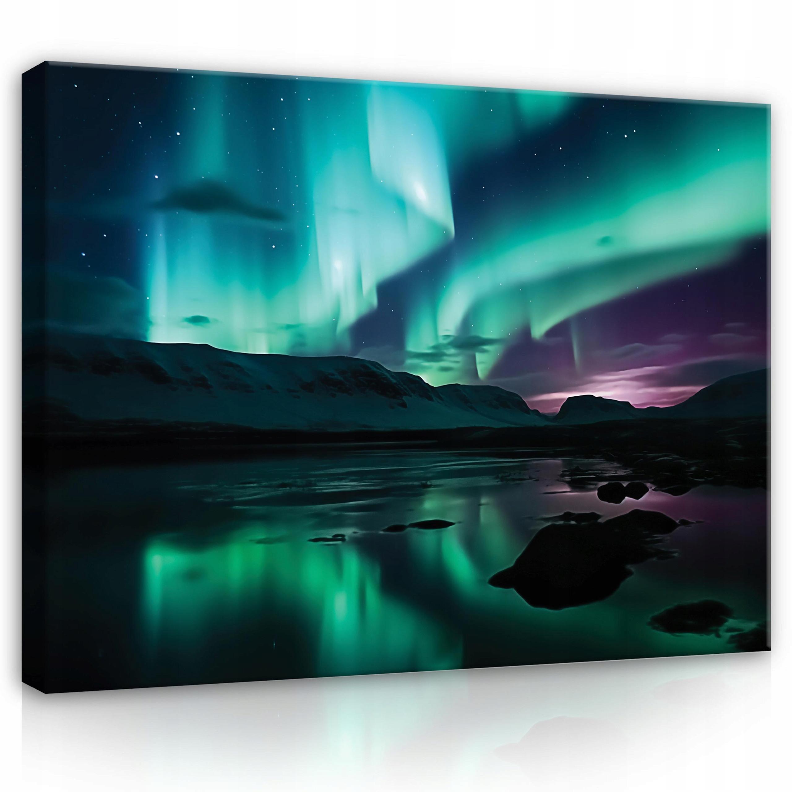 LEINWAND BILDER Polarlichter Natur 120x80 - Multicolor, Holzwerkstoff (120/80cm) - Wallarena