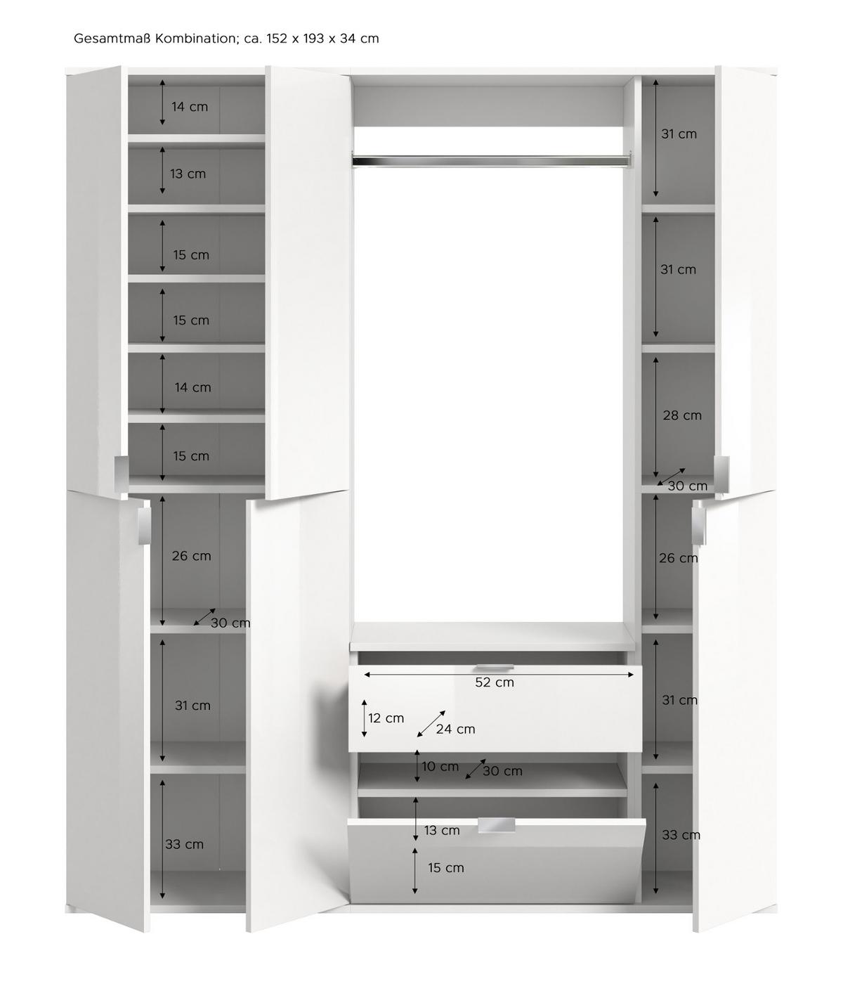 GARDEROBEN-SET Eiche Artisan 152 cm, Komplettset mit viel Stauraum - Schwarz/Eiche Artisan, Holzwerkstoff/Kunststoff (152/193/34cm) - Inn.Furn