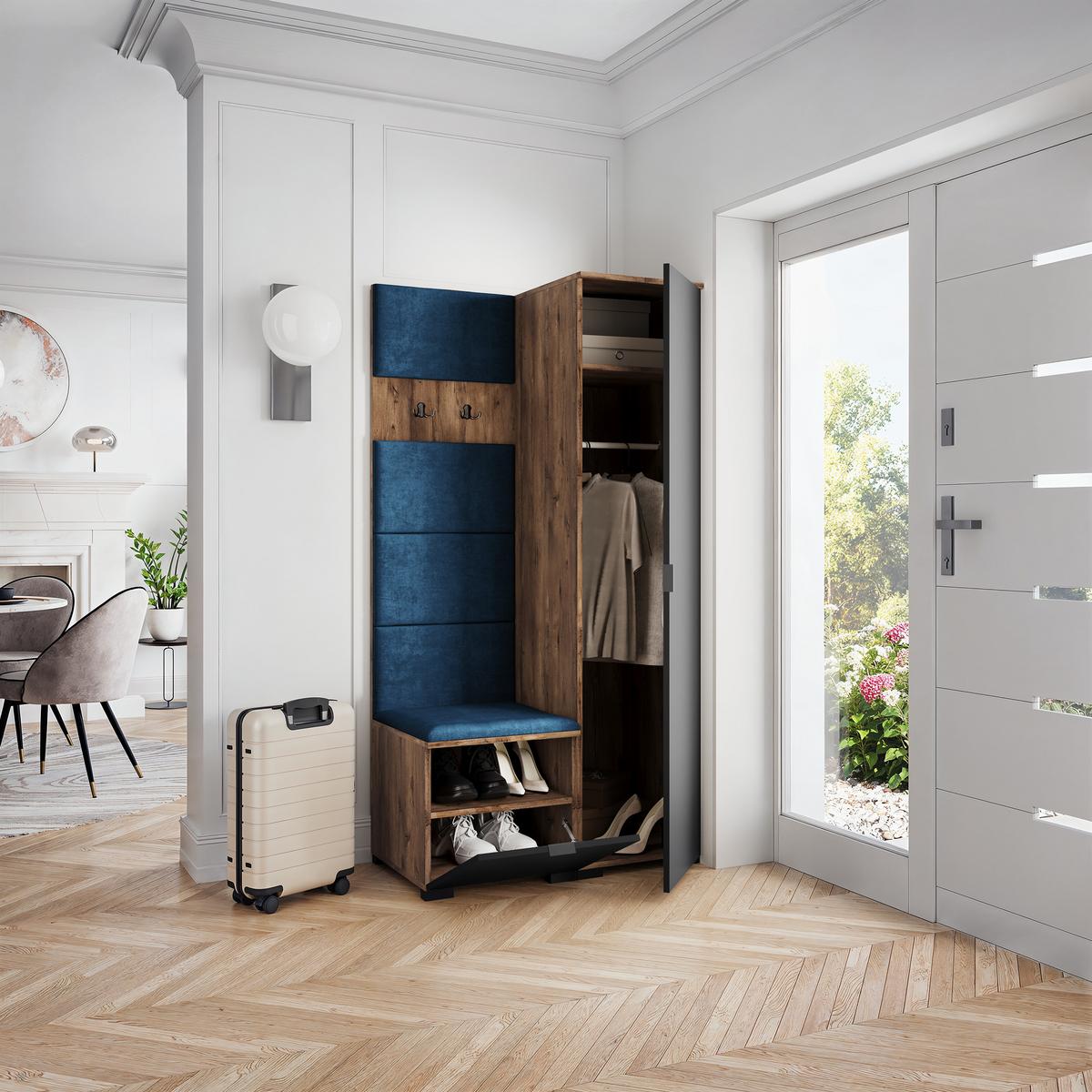 GARDEROBENSCHRANK LORI 95/181/51 cm Modern Garderobe-Set Eiche Lefkas - Blau/Eichefarben, Holzwerkstoff (95/181/51cm) - MASSENO