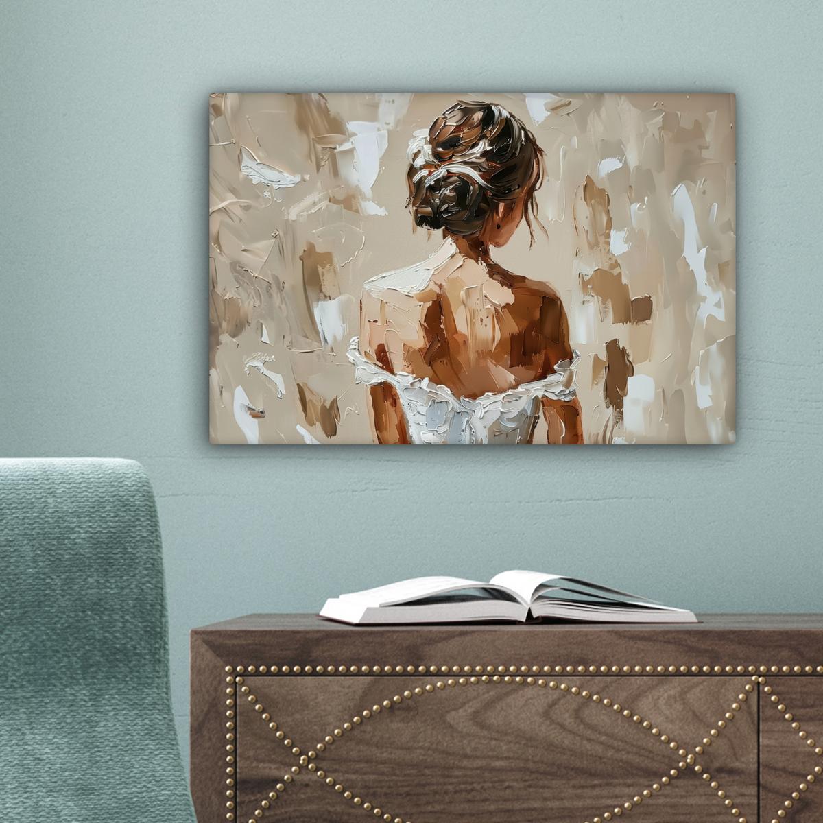 LEINWANDBILD Frau - Farbe - Abstrakt - Beige - Modern Deko Schlafzimmer 30x20 cm - Sandfarben, Textil (30/20cm) - MuchoWow