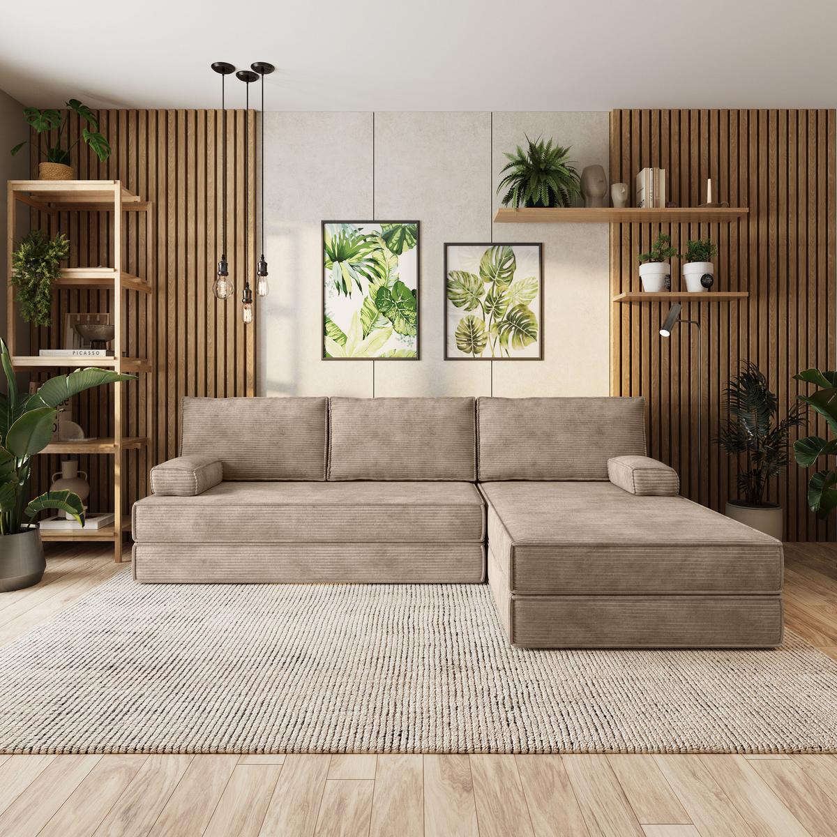 ECKSOFA ANKO modulares Boneless Sofa mit Schlaffunktion Beige Kordstoff - Beige, Textil (270/160cm) - MASSENO