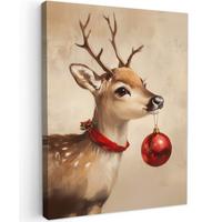 LEINWANDBILD Weihnachten - Hirsch - Geweih - Weihnachtskugel - Rentier Room Decor 30x40 cm - Hellbraun, Textil (30/40cm) - MuchoWow