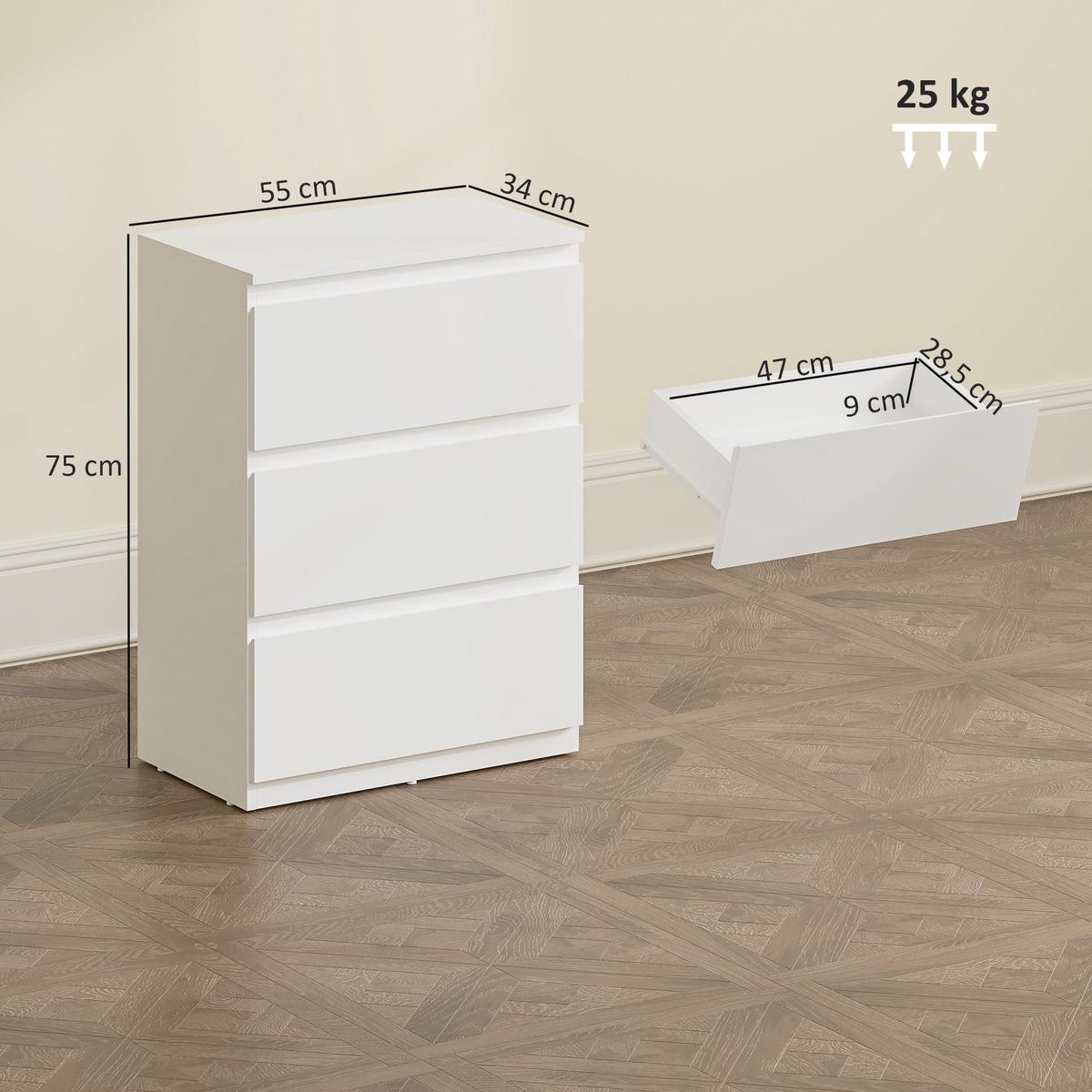 KOMMODE Spanplatte Weiß - Weiß, Holzwerkstoff/Kunststoff (34/75/55cm) - HOMCOM