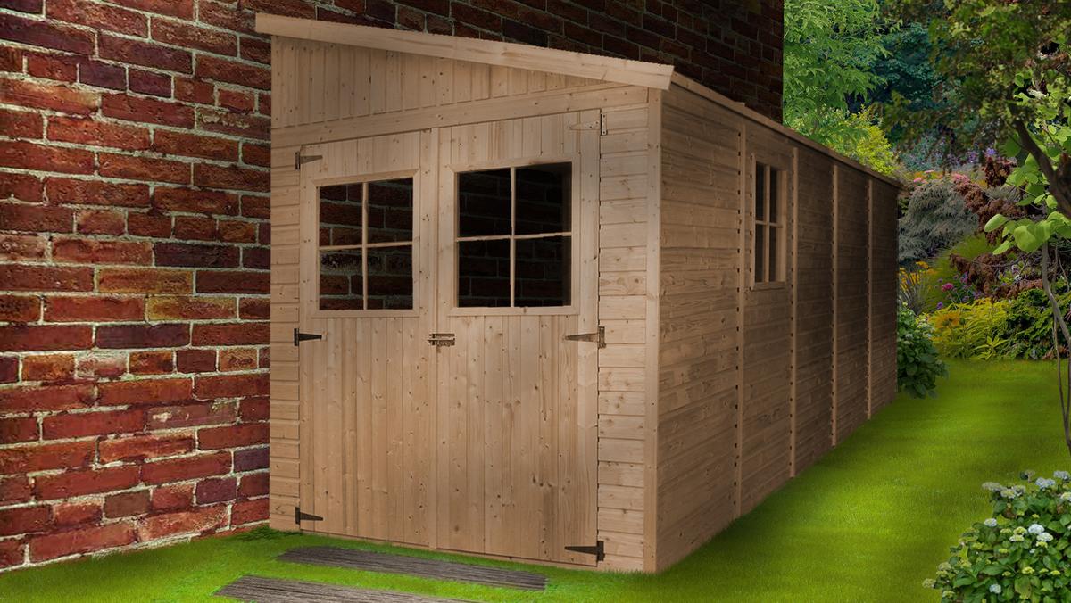 HOLZ-GARTENHAUS (ohne Seitenwand) MIT IMPRÄGNIERTEM BODEN - H244x211x514 cm/10 m2 - M341+M341G - Beige, Holz (216/249/493cm) - Timbela