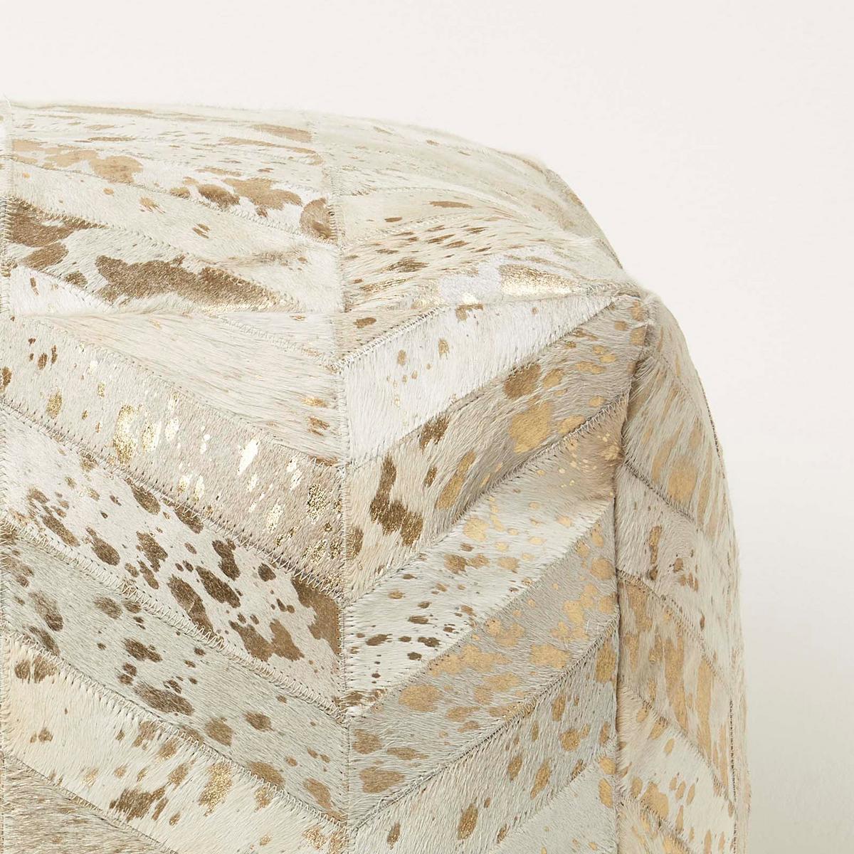 PATCHWORK-SITZPOUF Fell creme-gold, 50/50/40 cm - Grau, Leder (50/40/50cm) - Homescapes